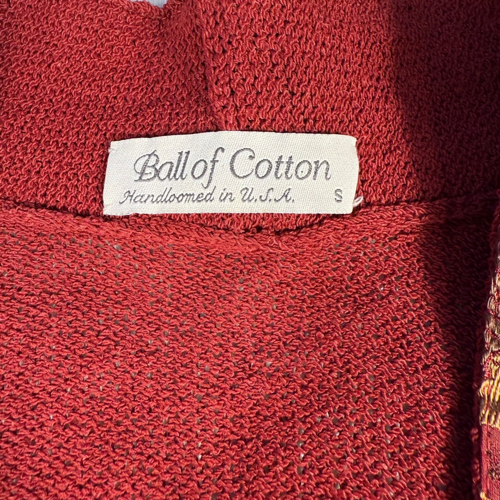 Ball of Cotton Red Textured Knit Cardigan with Floral Brocade Trim Women's S - Picture 6 of 16